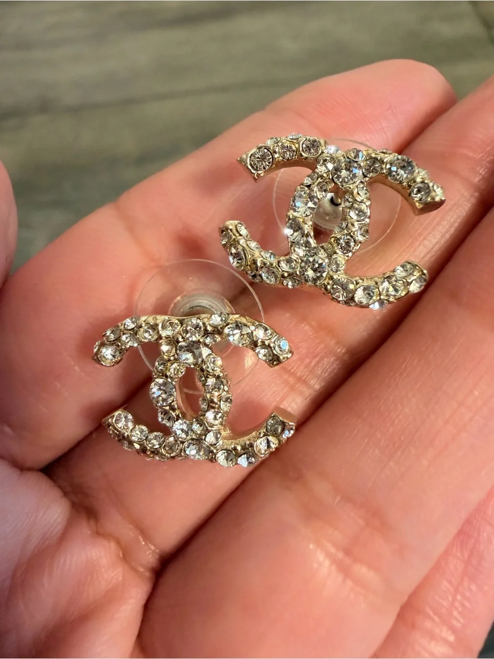CHANEL Gold Crystal CC Stud Earrings